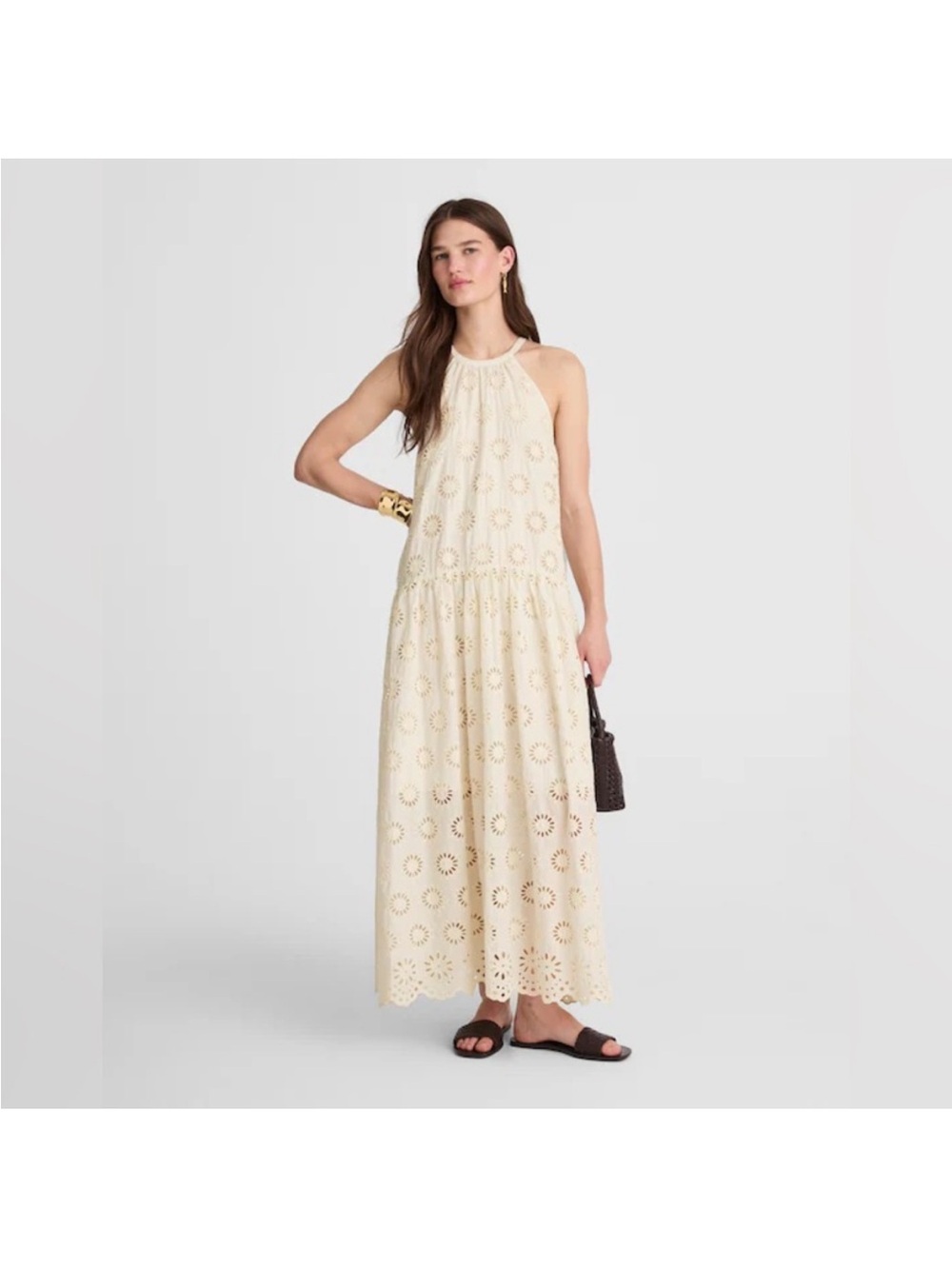 Madewell Cream Eyelet Halter Maxi Dress